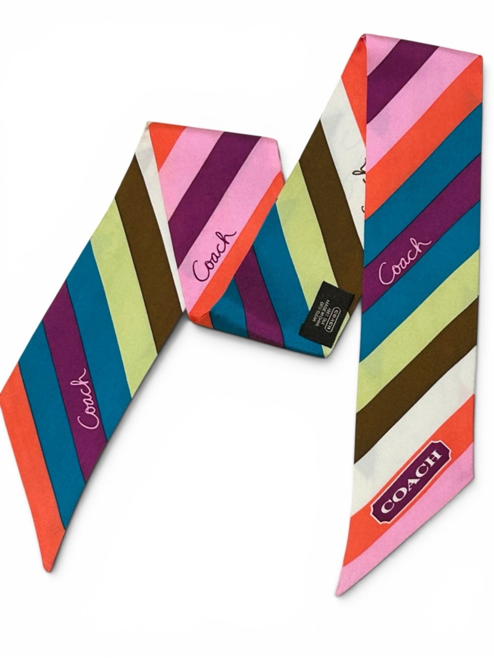 COACH Legacy Stripe Silk Skinny Scarf - Picture 3 of 6